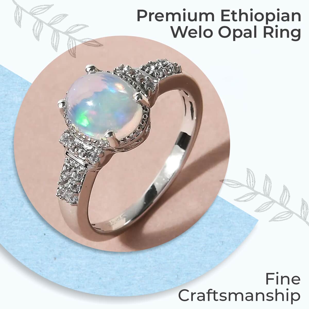 Premium Ethiopian Welo Opal and White Topaz Ring in Platinum Over Sterling Silver 2.00 ctw image number 1
