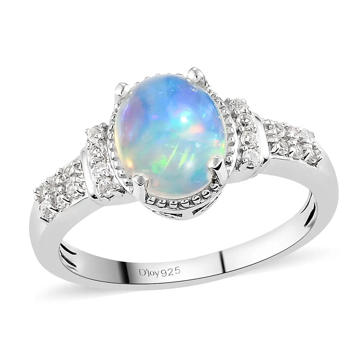 D'Joy Premium Ethiopian Welo Opal Ring with White Topaz in Platinum Over Sterling Silver, Anniversary Gifts For Her, Promise Rings 2.00 ctw