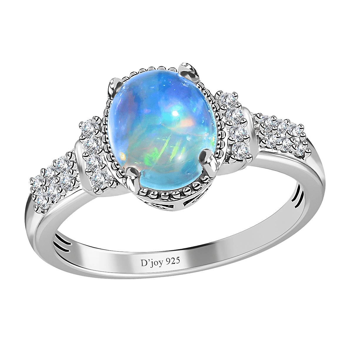 D'Joy Premium Ethiopian Welo Opal Ring with White Topaz in Platinum Over Sterling Silver, Anniversary Gifts For Her, Promise Rings 2.00 ctw