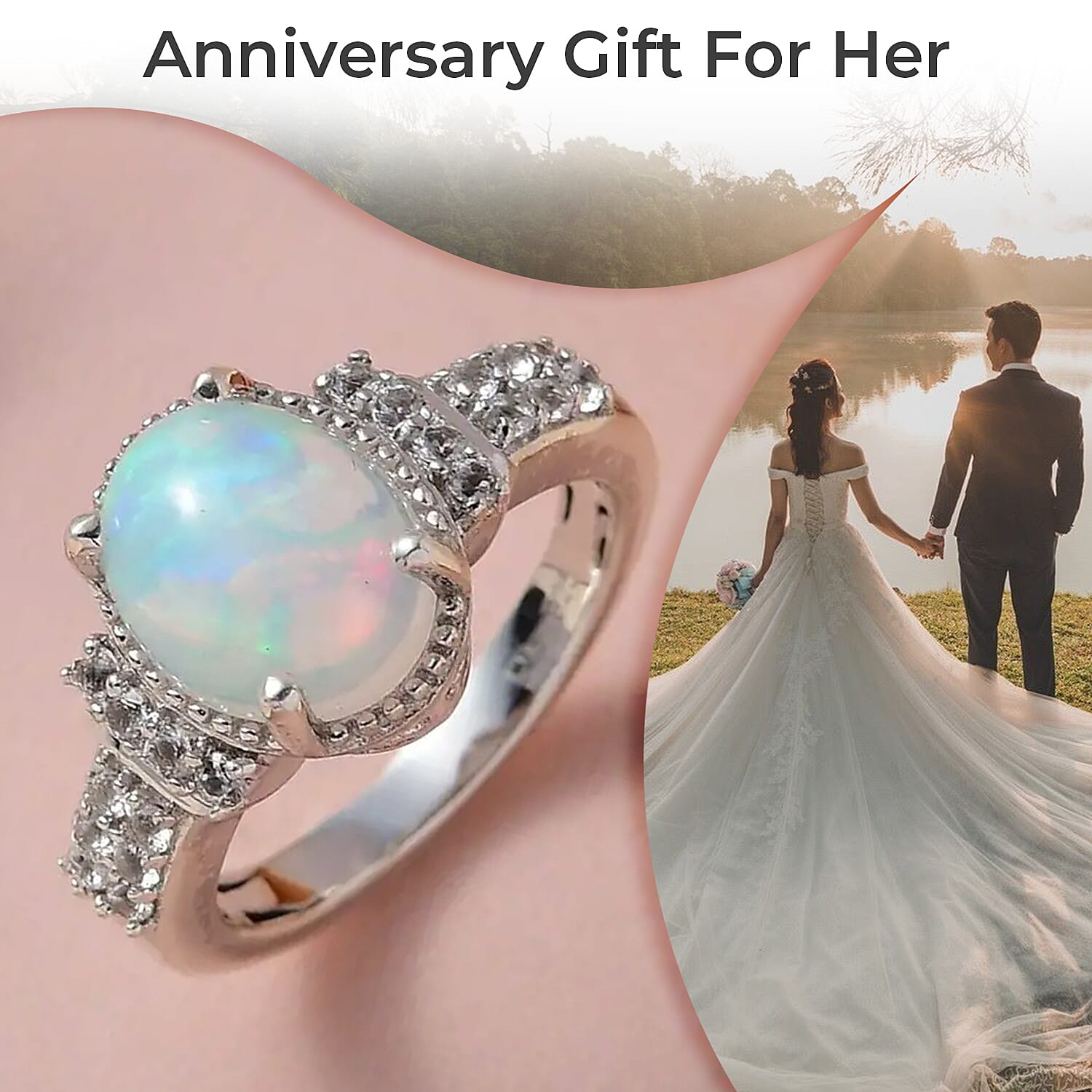 D'Joy Premium Ethiopian Welo Opal Ring with White Topaz in Platinum Over Sterling Silver, Anniversary Gifts For Her, Promise Rings 2.00 ctw