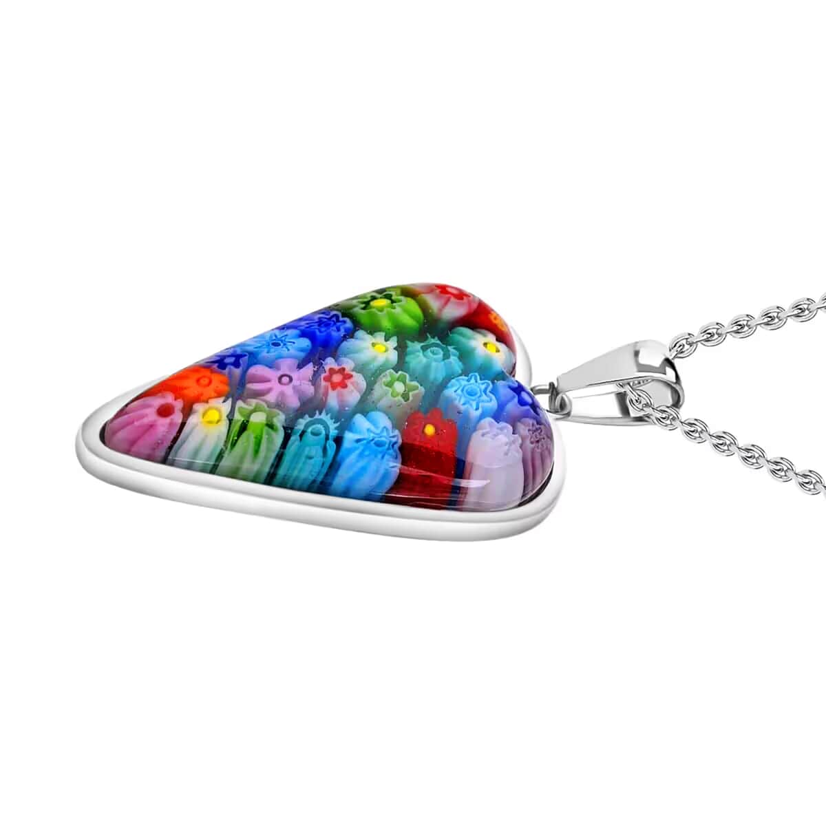 Multi Color Murano Style Heart Pendant Necklace in Stainless Steel 20 Inches image number 7