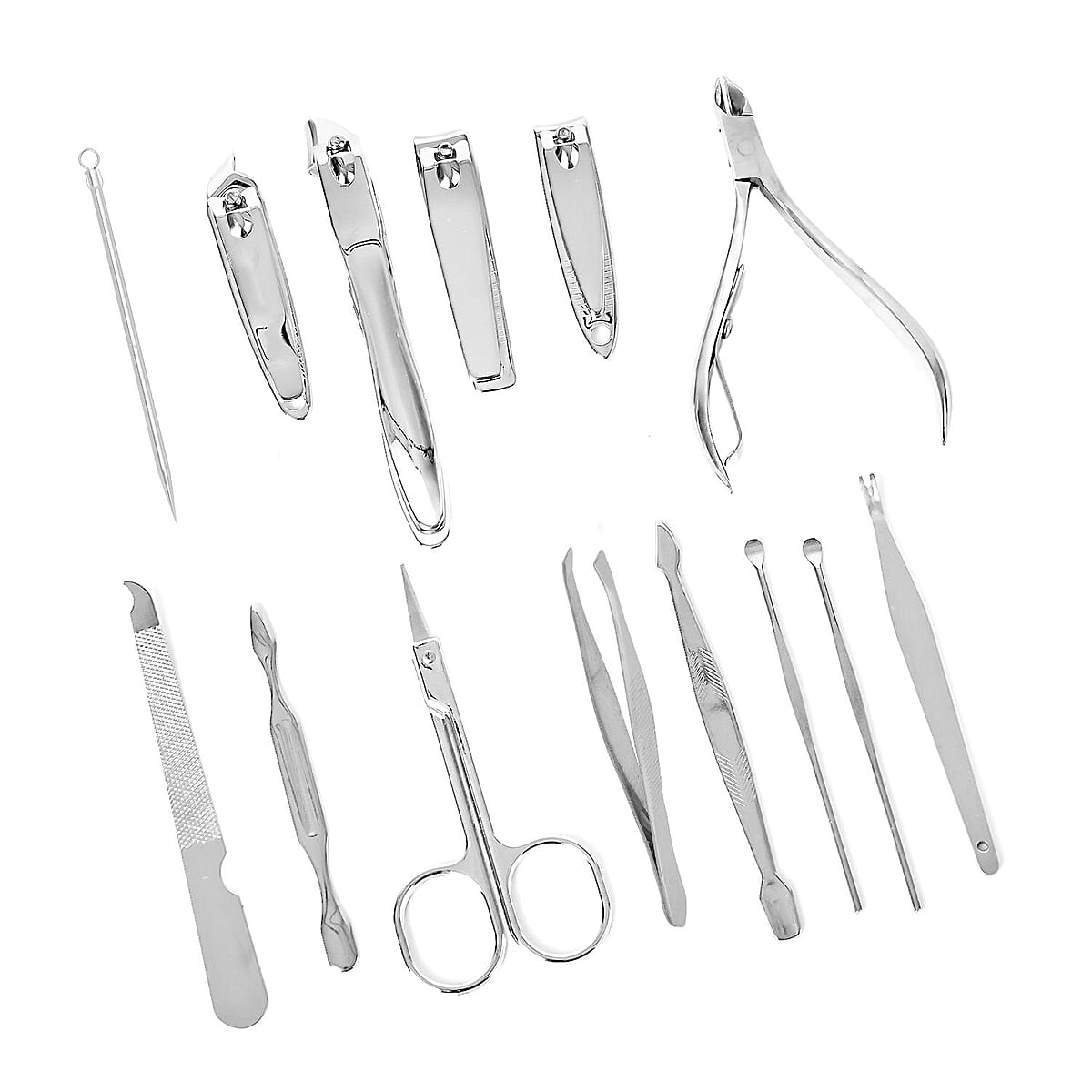 Black Checks Pattern Faux Leather Case & Stainless Steel Travel Grooming Kit 14 Piece Set (5.9x3.5x1 in) image number 5