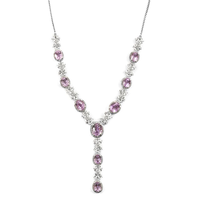 STS Closeout Kunzite and Multi Gemstone Necklace 20 Inches in Platinum Over Sterling Silver 39 Grams 43.25 ctw