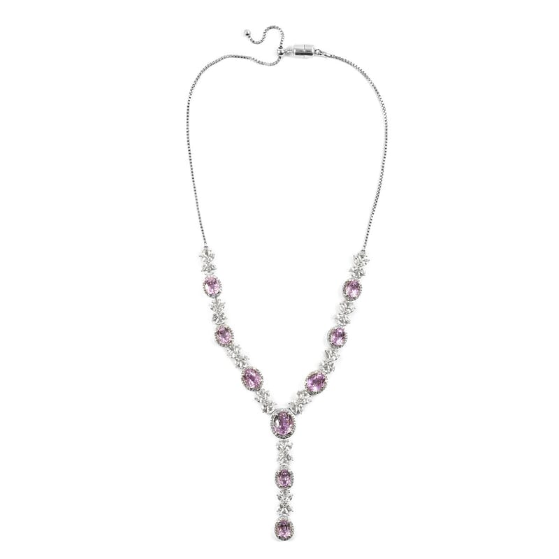 STS Closeout Kunzite and Multi Gemstone Necklace 20 Inches in Platinum Over Sterling Silver 39 Grams 43.25 ctw