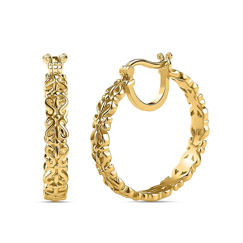Scroll Work Openwork Hoop Earrings For Women in 18K Yellow Gold Plated