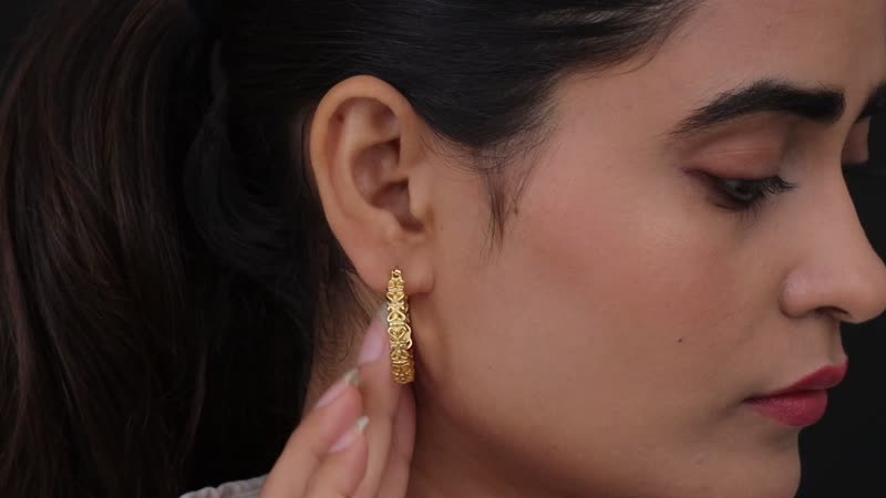 Scroll Work Openwork Hoop Earrings For Women in 18K Yellow Gold Plated