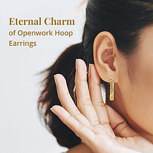 Scroll Work Openwork Hoop Earrings For Women in 18K Yellow Gold Plated