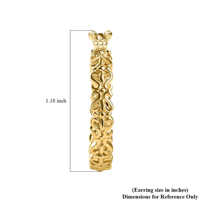 Scroll Work Openwork Hoop Earrings For Women in 18K Yellow Gold Plated