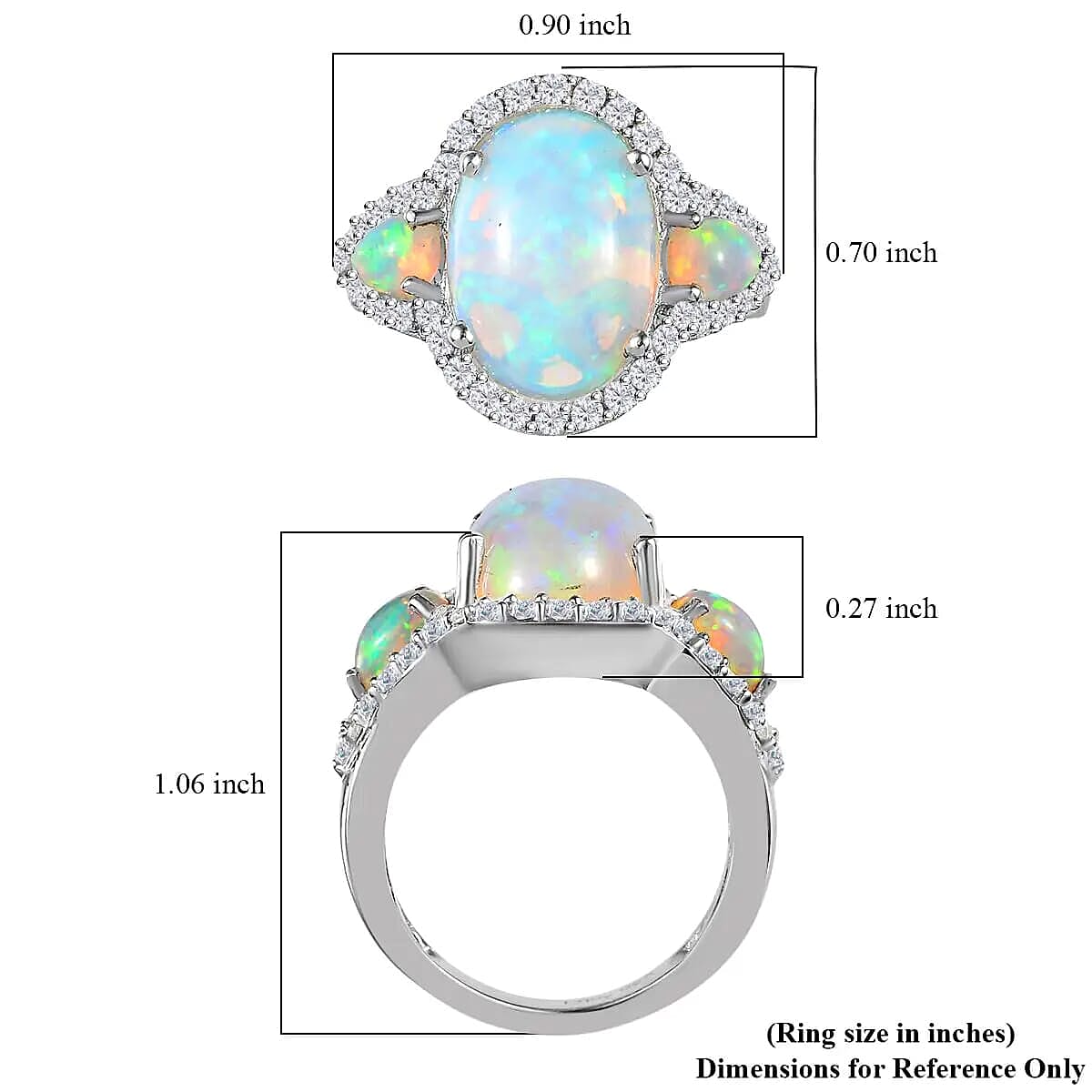 Ethiopian Welo Opal, Natural White Zircon Ring in Platinum Over Sterling Silver (Size 8.0) 5.00 ctw image number 6