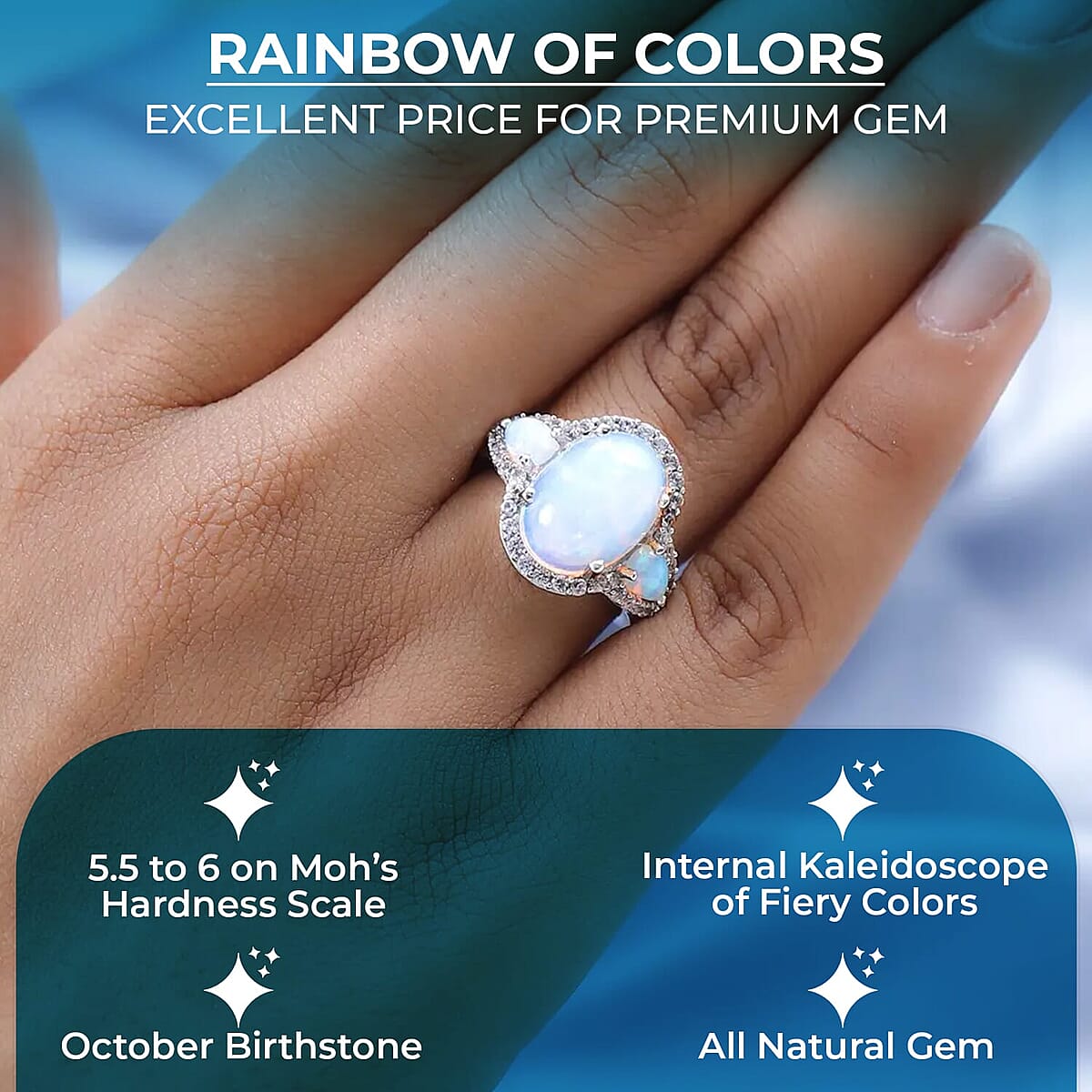 Ethiopian Welo Opal, Natural White Zircon Ring in Platinum Over Sterling Silver (Size 9.0) 5.00 ctw image number 2