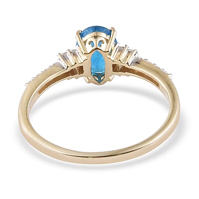 1.80 ctw Malgache Neon Apatite and Diamond G-H I3 Ring in 14K Yellow Gold 3.35 Grams (Size 10.0)