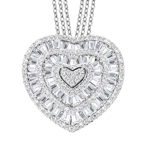 Simulated Diamond Heart Pendant Necklace in Silvertone 20-22 Inches