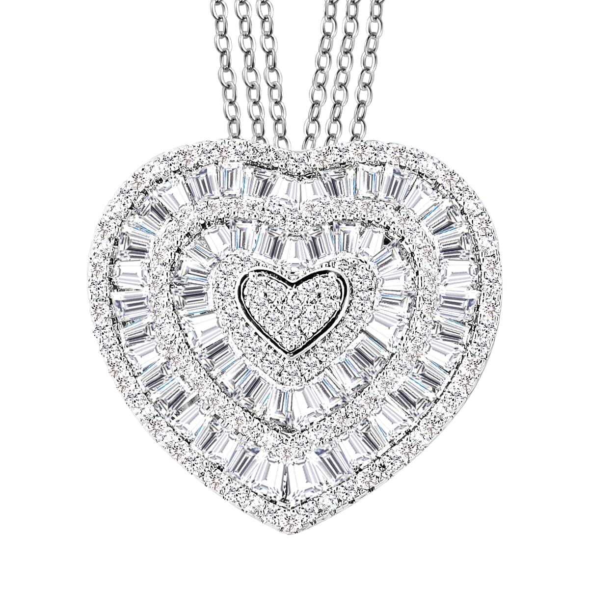 Simulated Diamond Heart Pendant Necklace 20-22 Inches in Silvertone image number 0