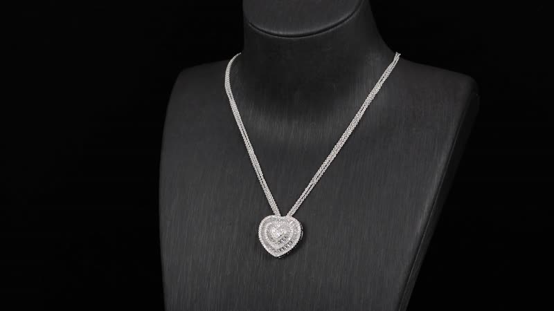 Simulated Diamond Heart Pendant Necklace 20 Inches in Silvertone
