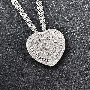 Simulated Diamond Heart Pendant Necklace in Silvertone 20-22 Inches