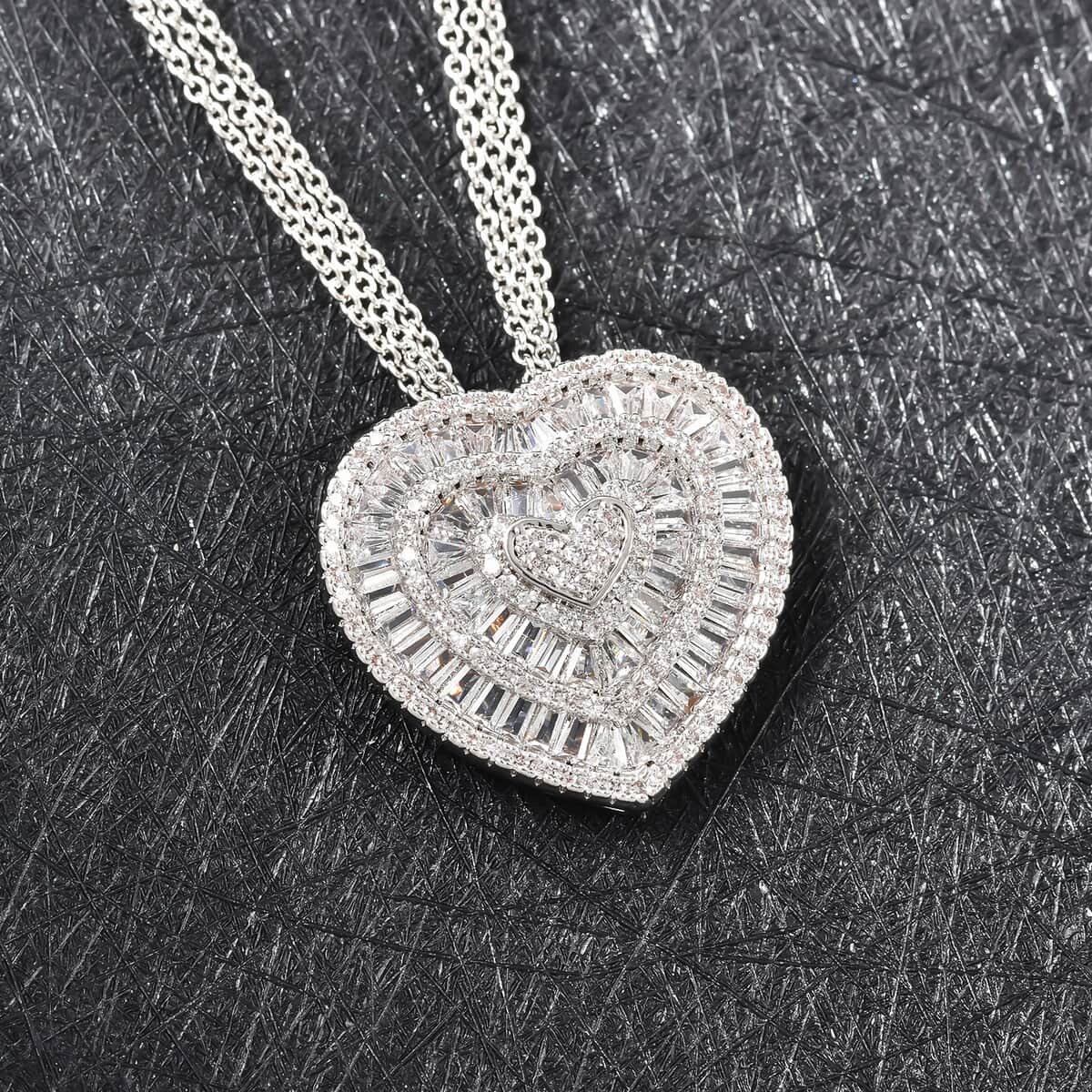 Simulated Diamond Heart Pendant Necklace 20-22 Inches in Silvertone image number 1