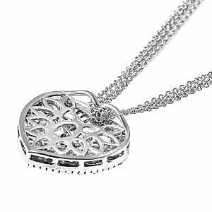 Simulated Diamond Heart Pendant Necklace in Silvertone 20-22 Inches