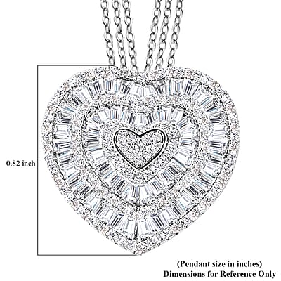 Simulated Diamond Heart Pendant Necklace in Silvertone 20-22 Inches