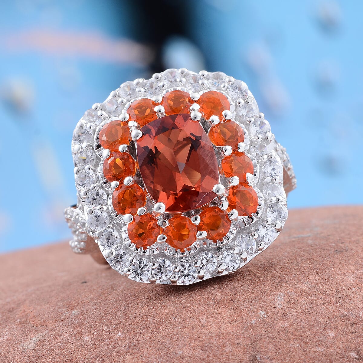 Red Andesine Labradorite and Multi Gemstone Ring in Platinum Over Sterling Silver (Size 6.0) 4.10 ctw image number 1