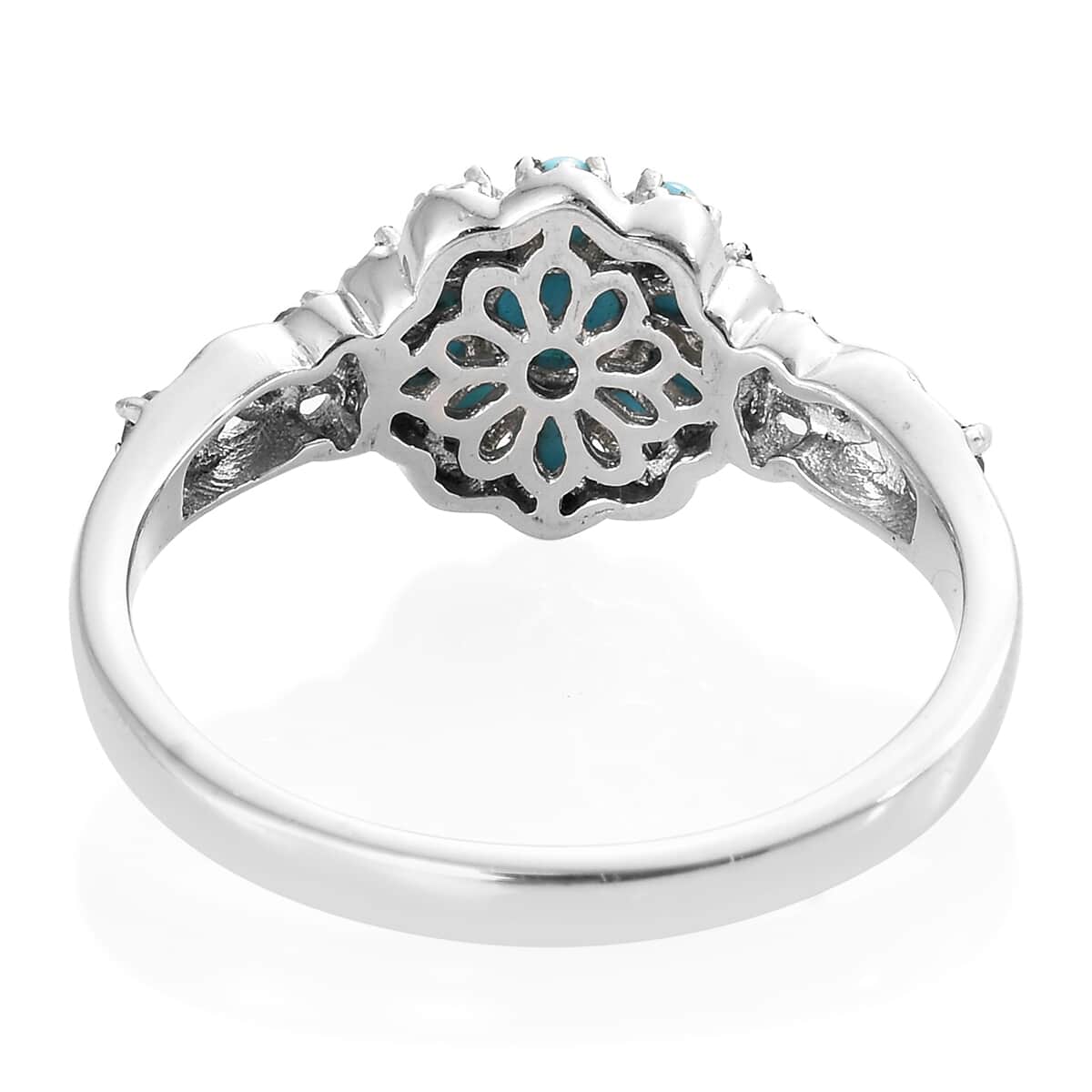 American Natural Sleeping Beauty Turquoise and Malgache Neon Apatite Flower Ring in Platinum Over Sterling Silver (Size 10.0) 1.45 ctw image number 4