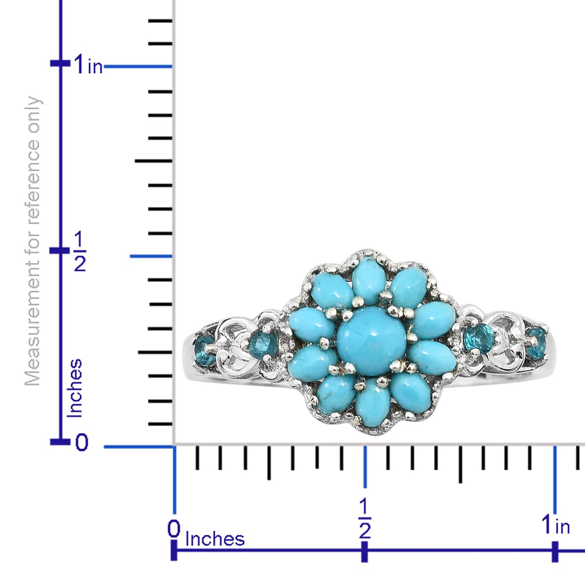 American Natural Sleeping Beauty Turquoise and Malgache Neon Apatite Flower Ring in Platinum Over Sterling Silver (Size 10.0) 1.45 ctw image number 5