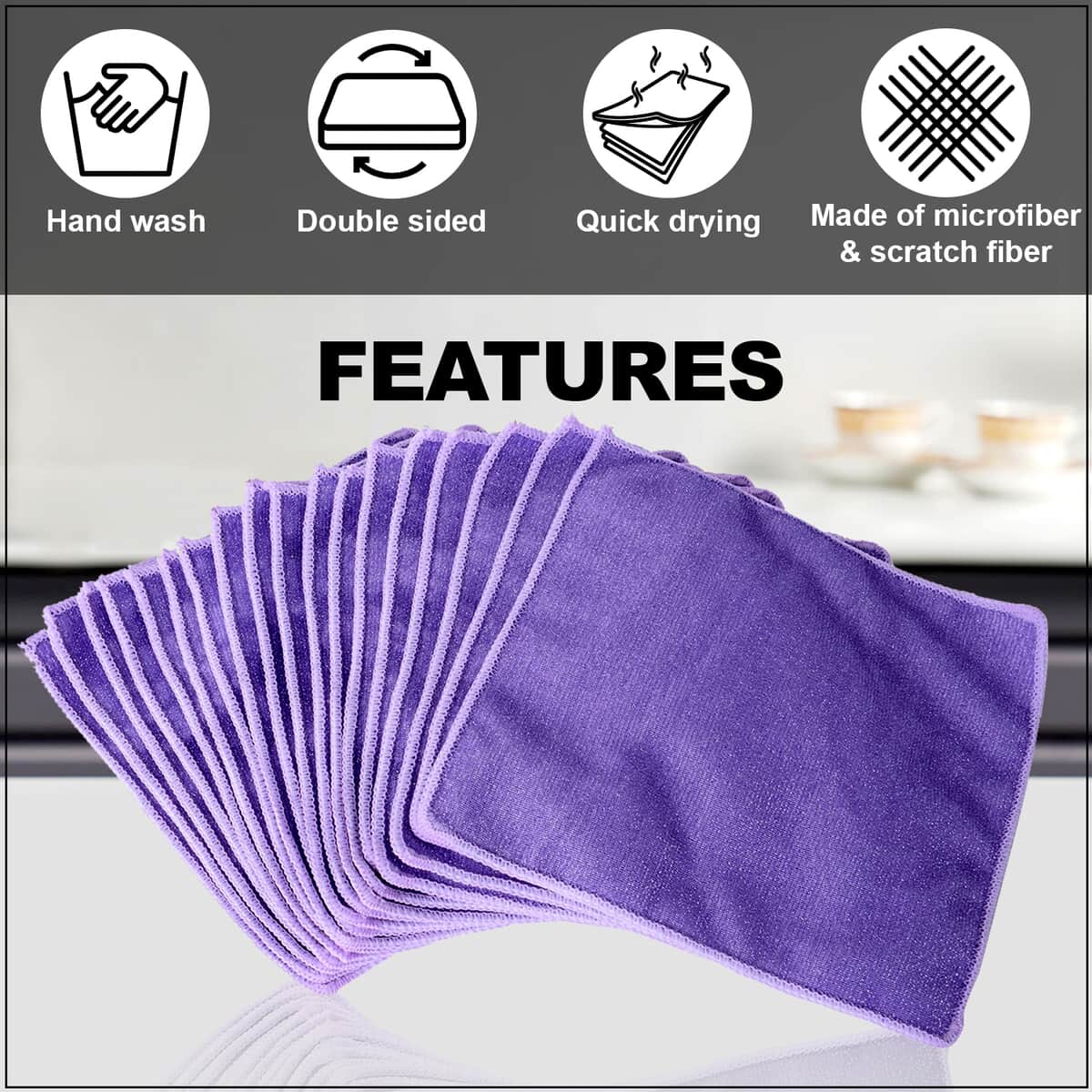 Homesmart Set of 20 Purple Double Sided Microfiber and Scratch Fiber Dish Cloth image number 2