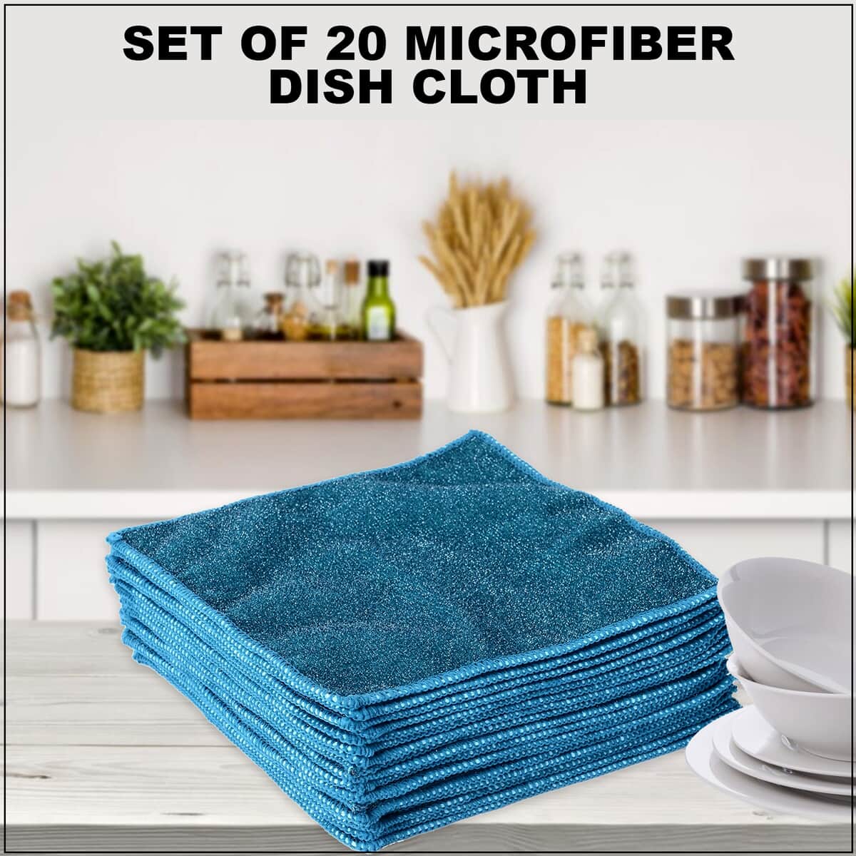 Homesmart Set of 20 Teal Double Sided Microfiber and Scratch Fiber Dish Cloth image number 1