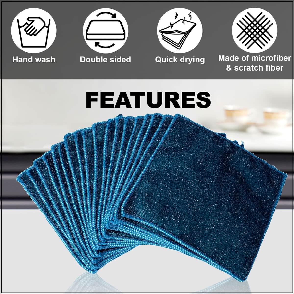 Homesmart Set of 20 Teal Double Sided Microfiber and Scratch Fiber Dish Cloth image number 2