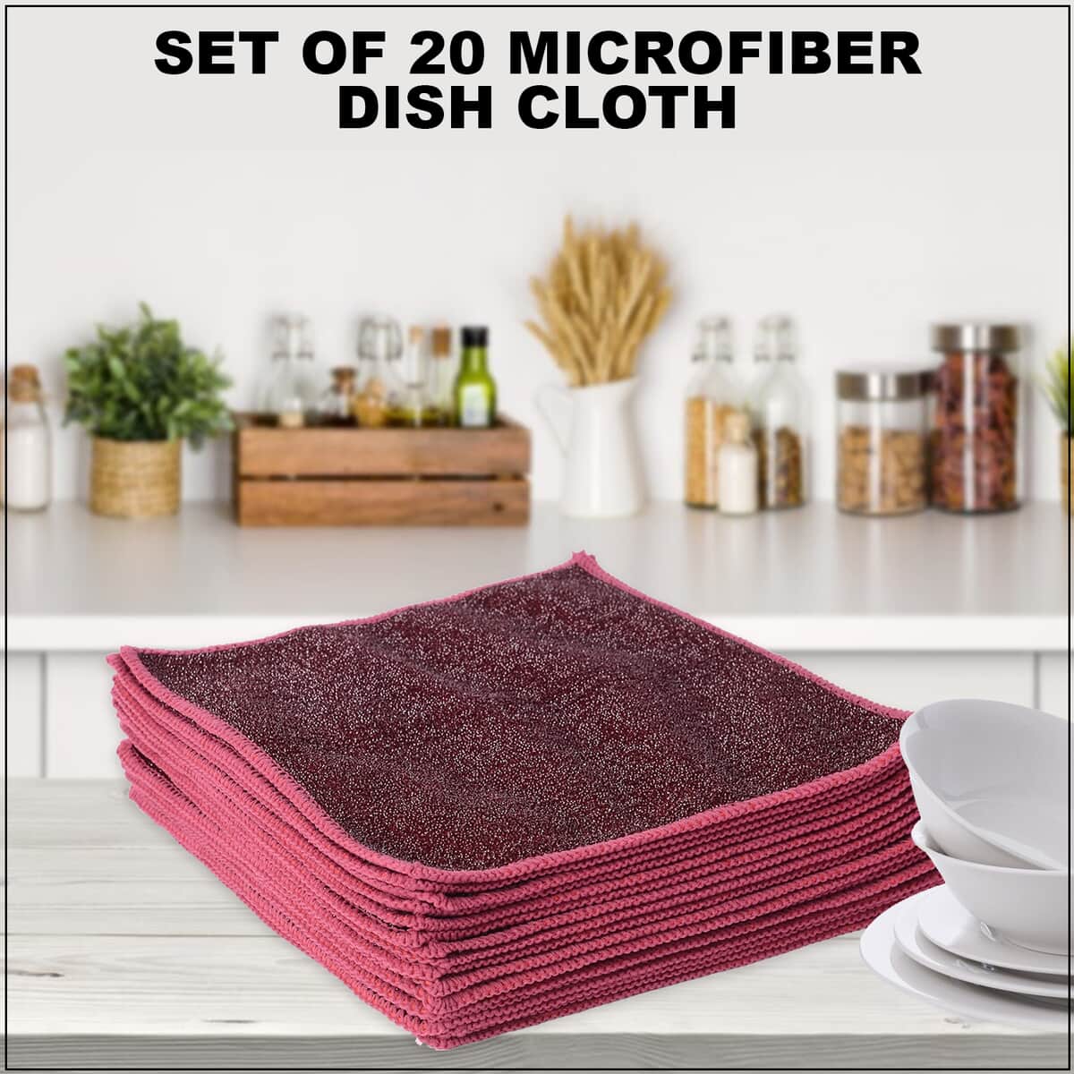 Homesmart Set of 20 Burgundy Double Sided Microfiber and Scratch Fiber Dish Cloth image number 1