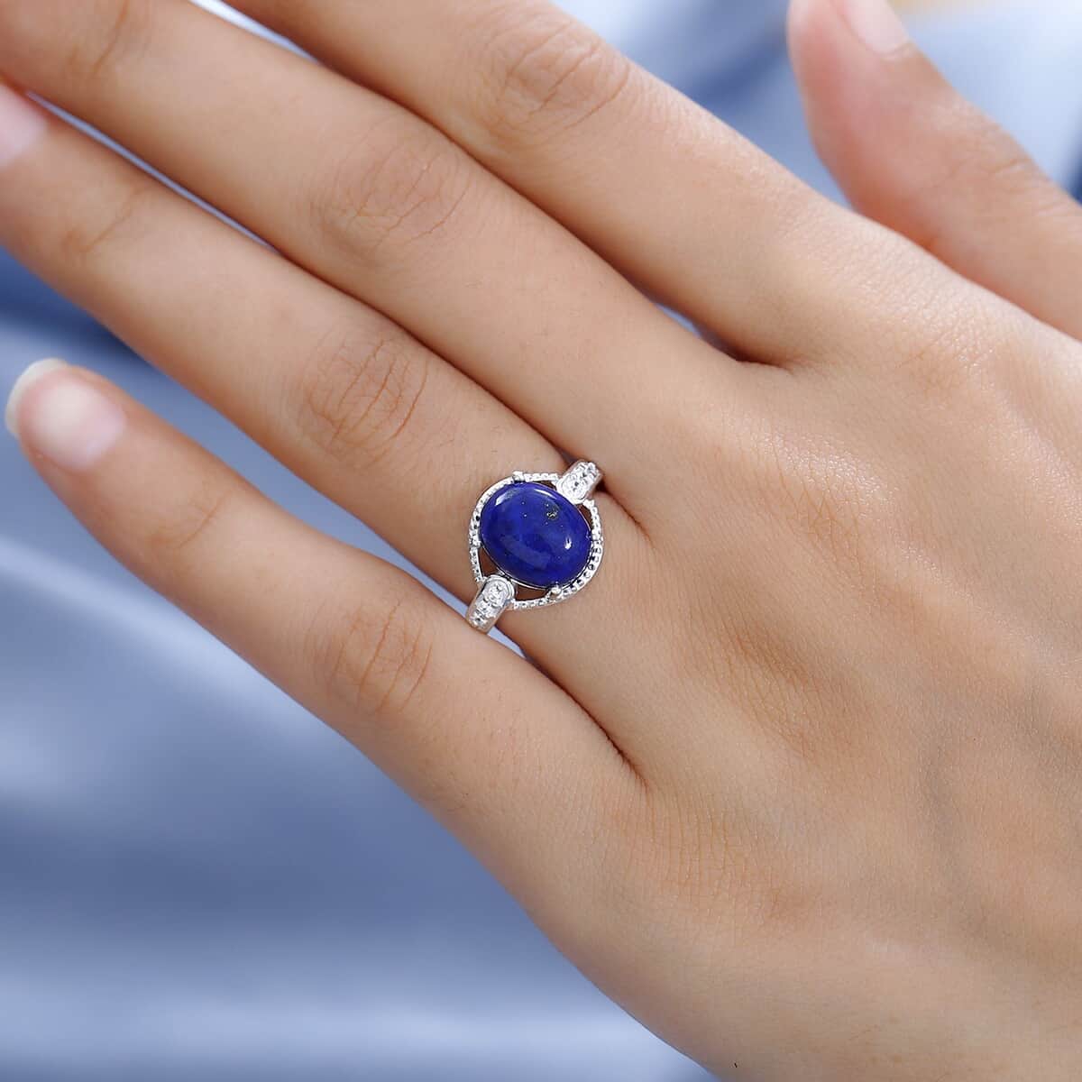 Lapis Lazuli and Simulated Diamond Ring in Sterling Silver (Size 10.0) 4.85 ctw image number 1