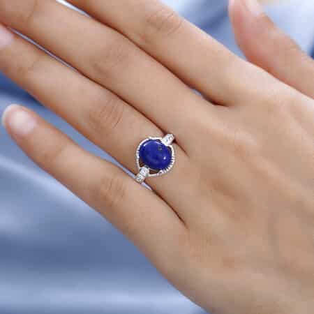 4.70 ctw Lapis Lazuli and Simulated Diamond Ring in Sterling Silver image number 1