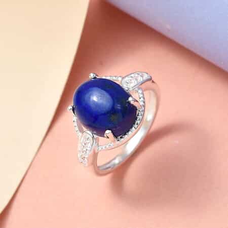 4.70 ctw Lapis Lazuli and Simulated Diamond Ring in Sterling Silver image number 3