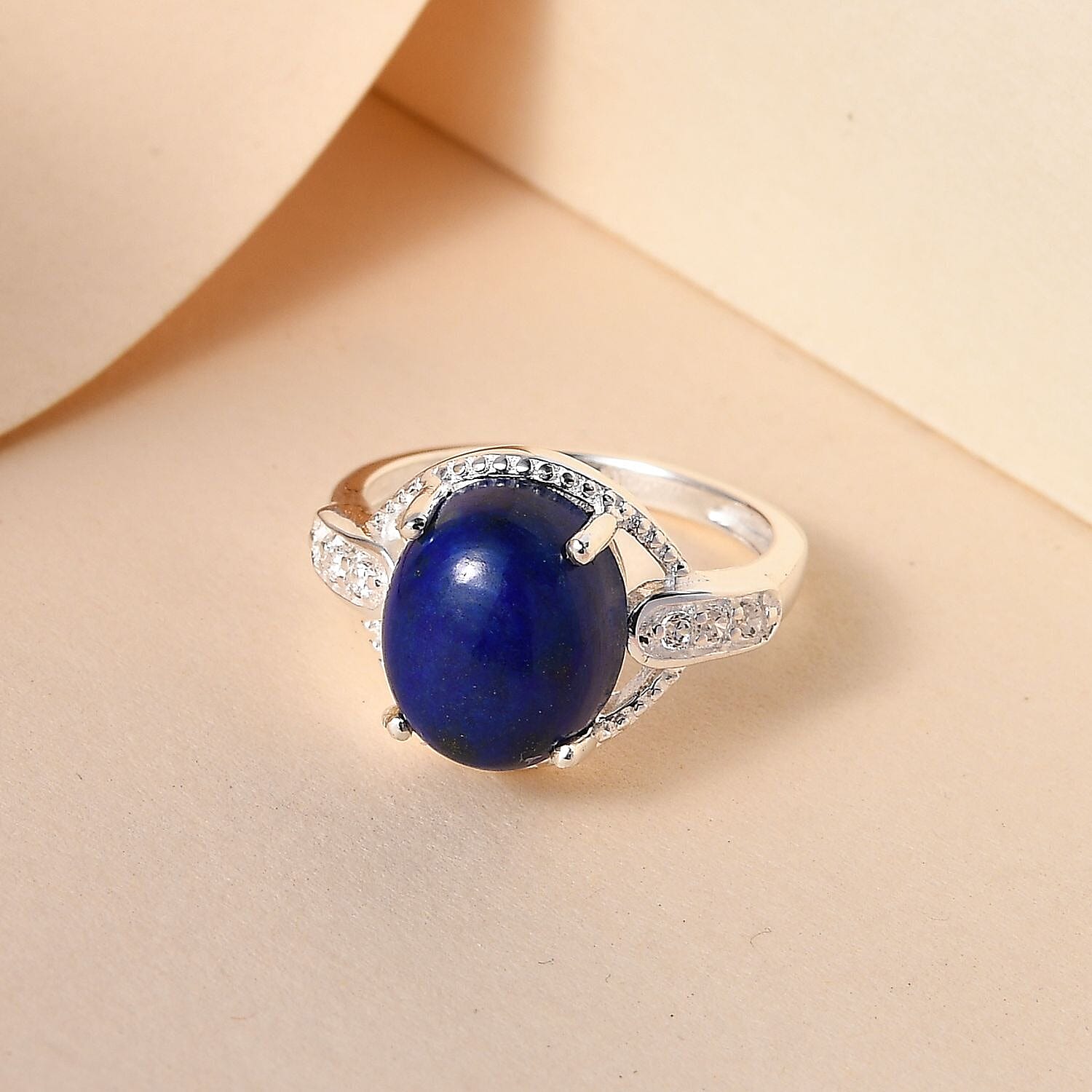D'Joy Lapis Lazuli and Simulated Diamond 4.85 ctw Ring in Sterling Silver (Size 10.0)