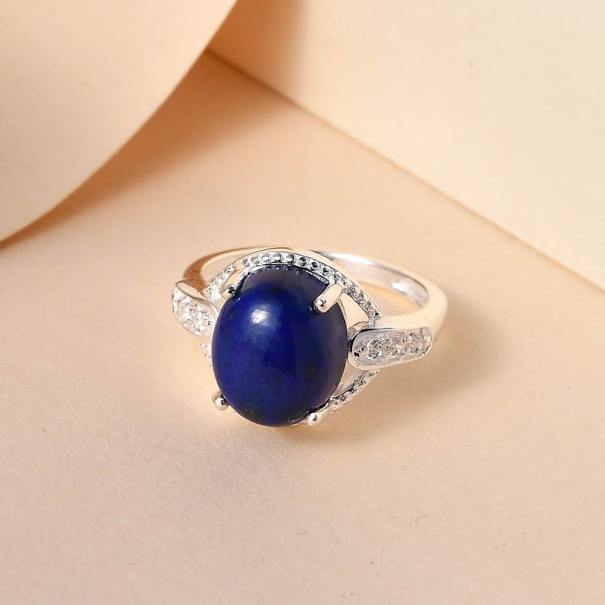 Lapis Lazuli and Simulated Diamond Ring in Sterling Silver (Size 10.0) 4.85 ctw image number 4