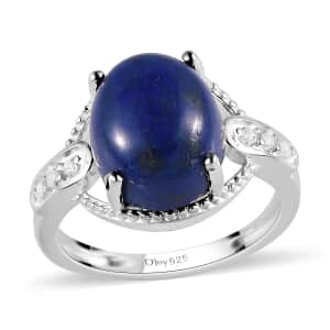 Lapis Lazuli and Simulated Diamond Ring in Sterling Silver (Size 11.0) 4.85 ctw