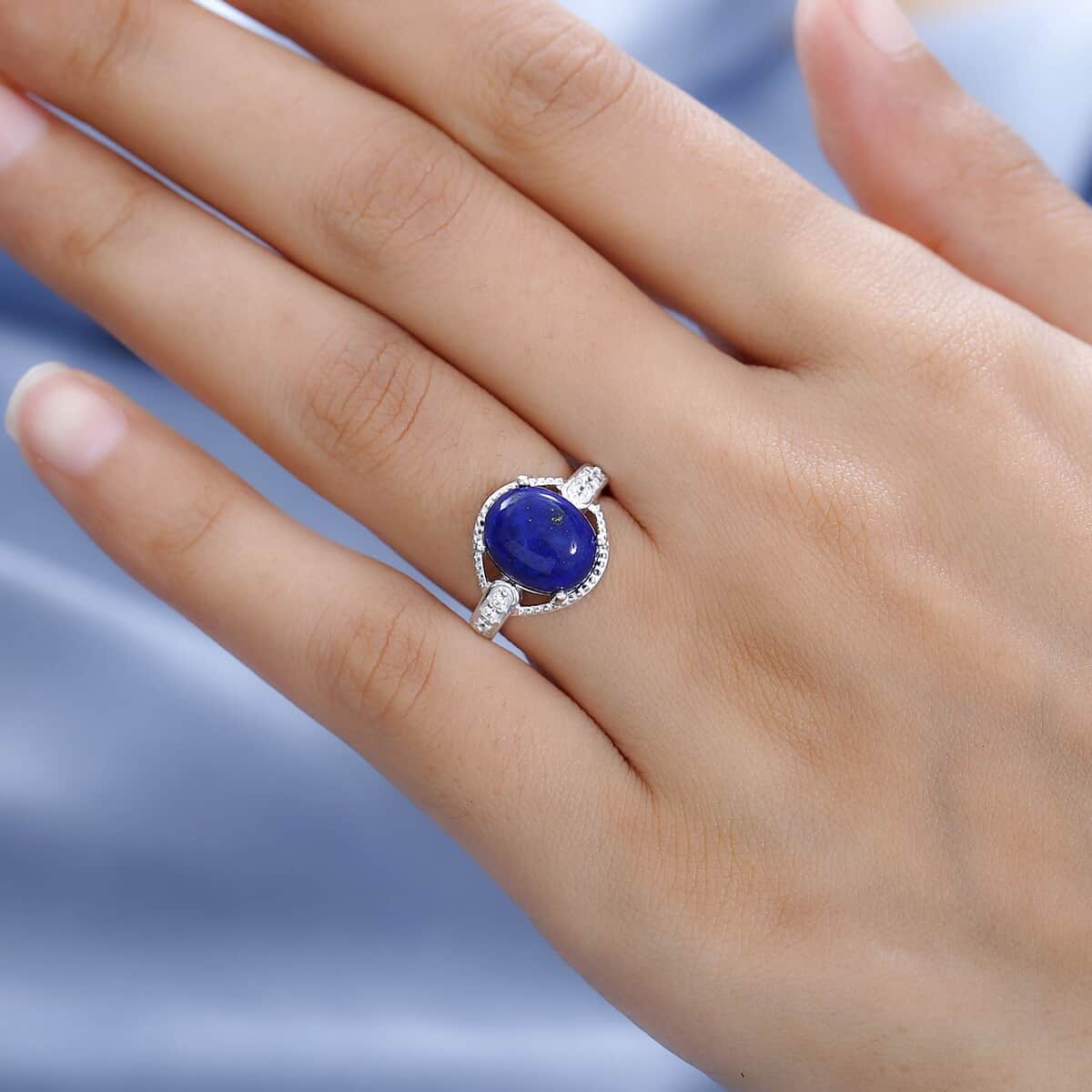 Lapis Lazuli and Simulated Diamond Ring in Sterling Silver (Size 11.0) 4.85 ctw image number 1