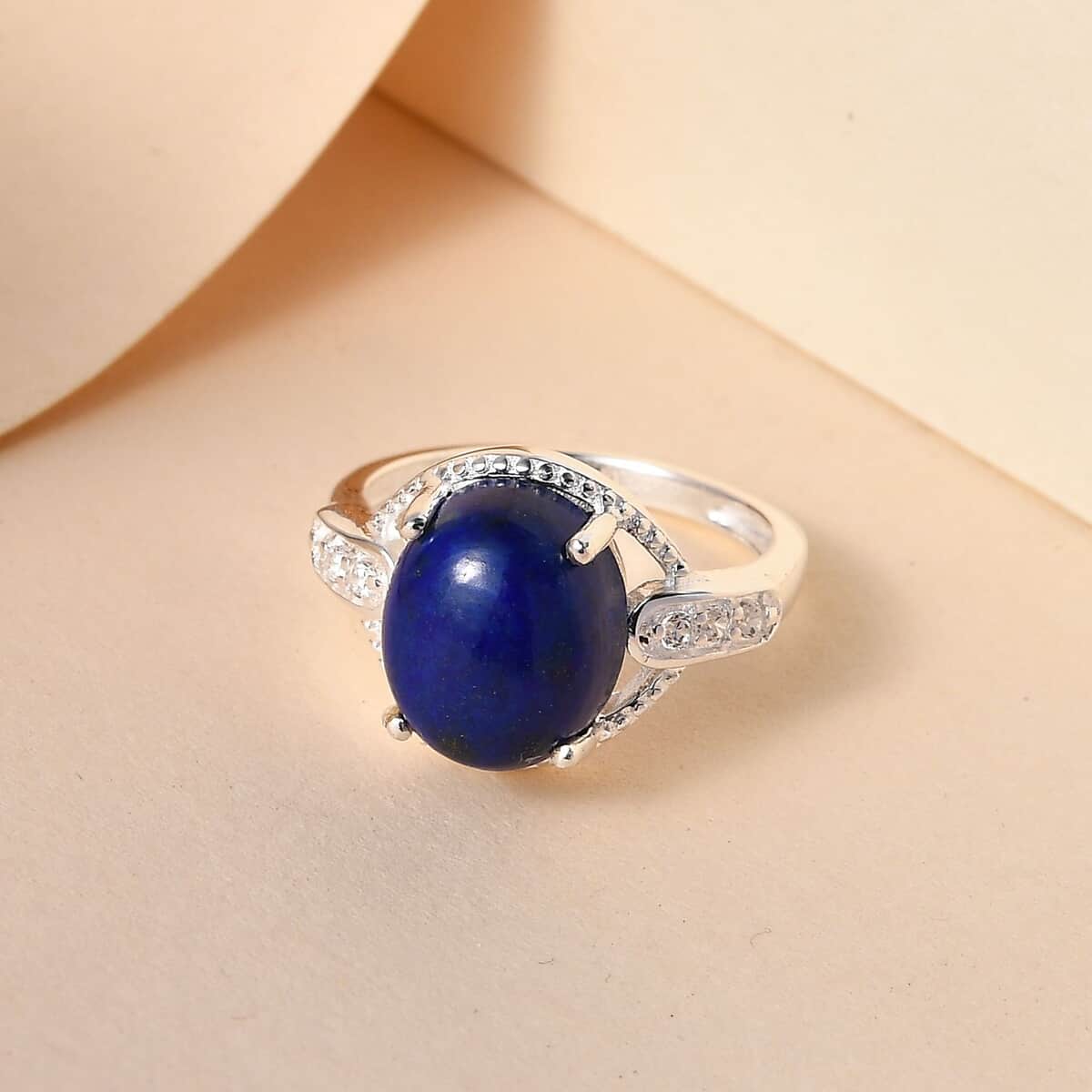 Lapis Lazuli and Simulated Diamond Ring in Sterling Silver (Size 11.0) 4.85 ctw image number 4