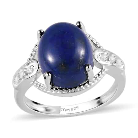 Lapis Lazuli and Simulated Diamond Ring in Sterling Silver (Size 7.0) 4.50 ctw image number 0