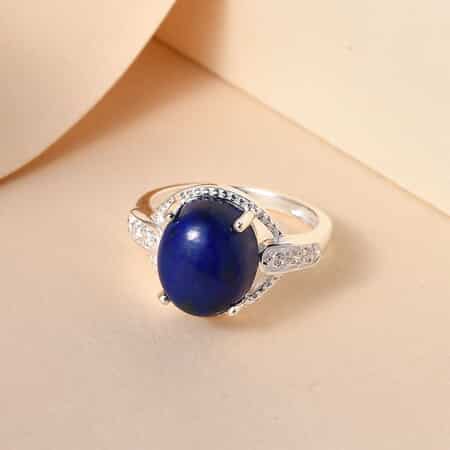 Lapis Lazuli and Simulated Diamond Ring in Sterling Silver (Size 7.0) 4.50 ctw image number 4