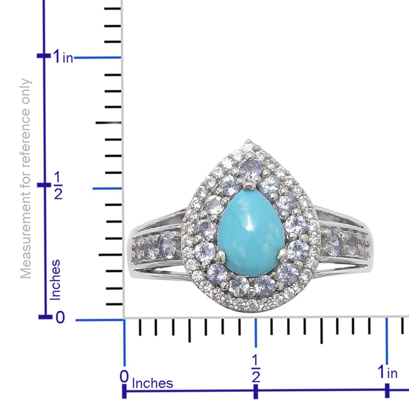 Sleeping Beauty Turquoise and Multi Gemstone 2.25 ctw Ring in Platinum Over Sterling Silver (Size 5.0)