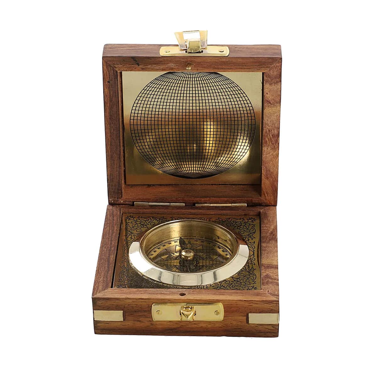 Handcrafted Wooden Box with Built in Goldtone Compass image number 4