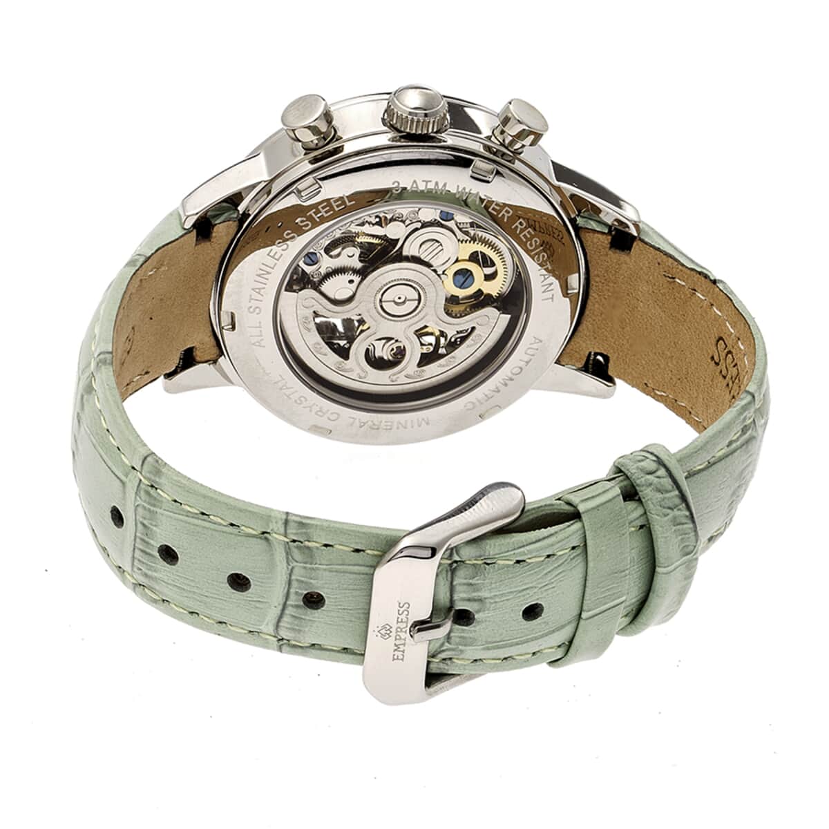 EMPRESS Beatrice Leather-Band Automatic Skeleton Watch w/ Day/Date - Silver/Mint  (TPF EMPEM2003) image number 1