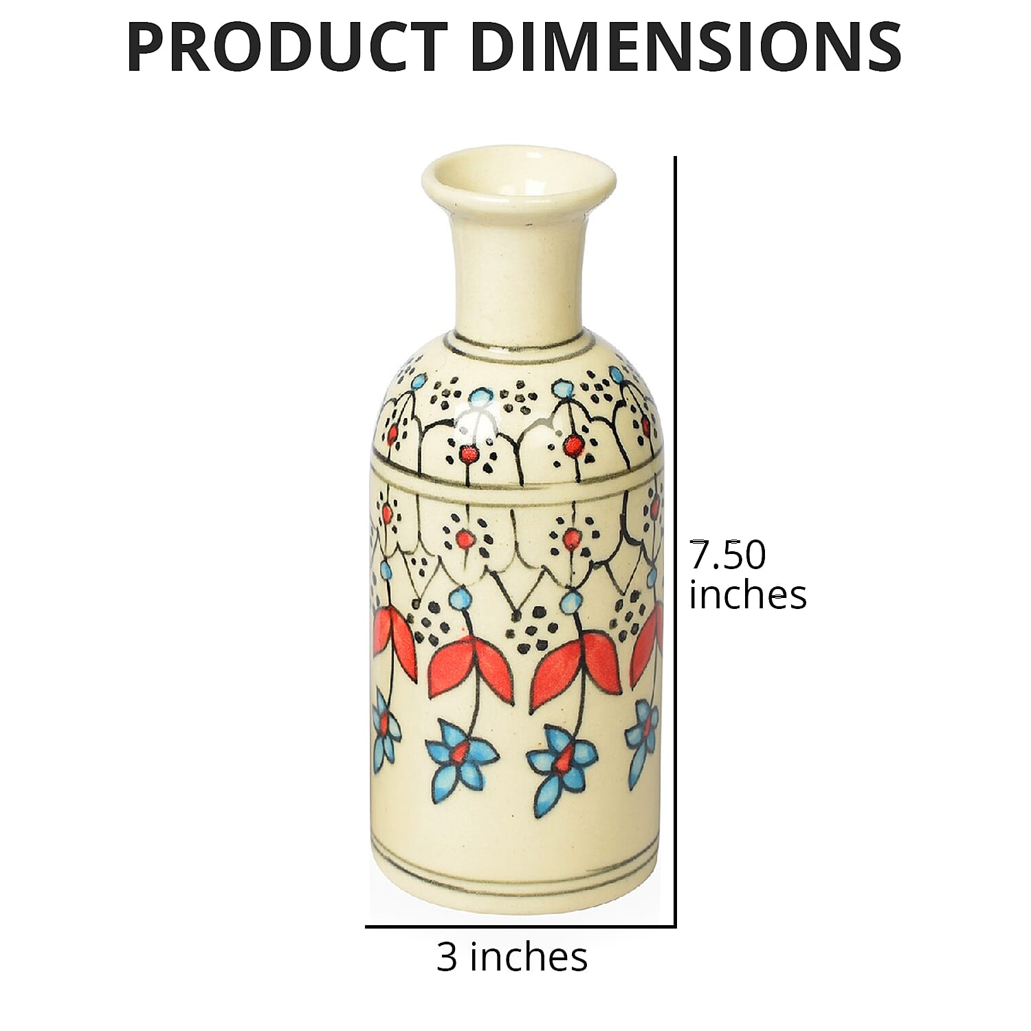 Set of 2 Cream, Multi Color Hand Painted Floral Ceramic Vase