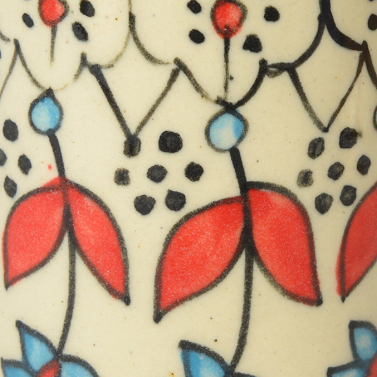 Set of 2 Cream, Multi Color Hand Painted Floral Ceramic Vase