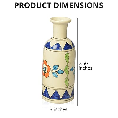Set of 2 Cream and Blue, Multi Color Hand Painted Floral Ceramic Vase