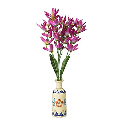Set of 2 Cream and Blue, Multi Color Hand Painted Floral Ceramic Vase