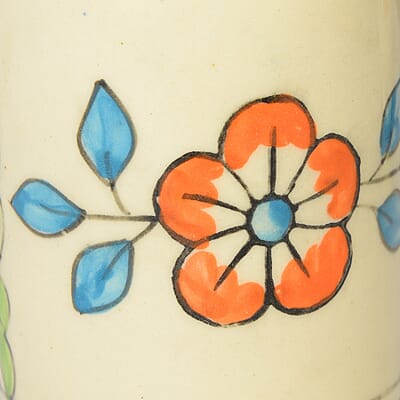 Set of 2 Cream and Blue, Multi Color Hand Painted Floral Ceramic Vase