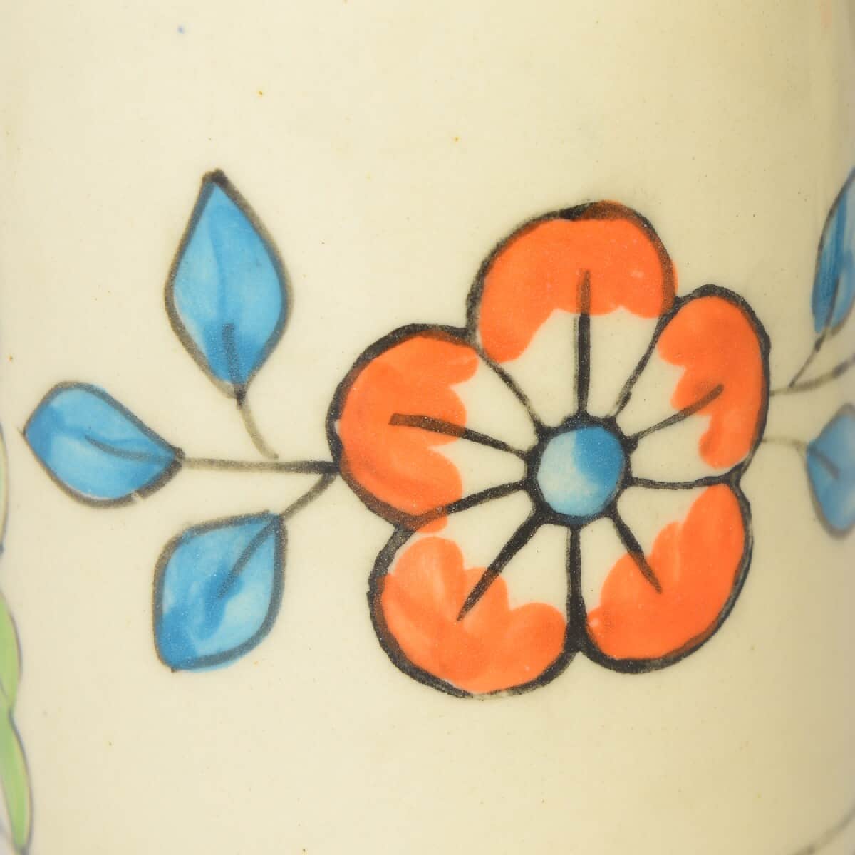 Set of 2 Cream and Blue, Multi Color Hand Painted Floral Ceramic Vase image number 5