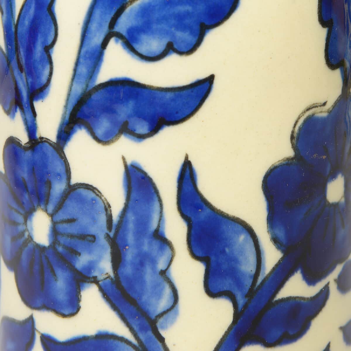 Set of 2 Cream and Blue Hand Painted Floral Ceramic Vase image number 5