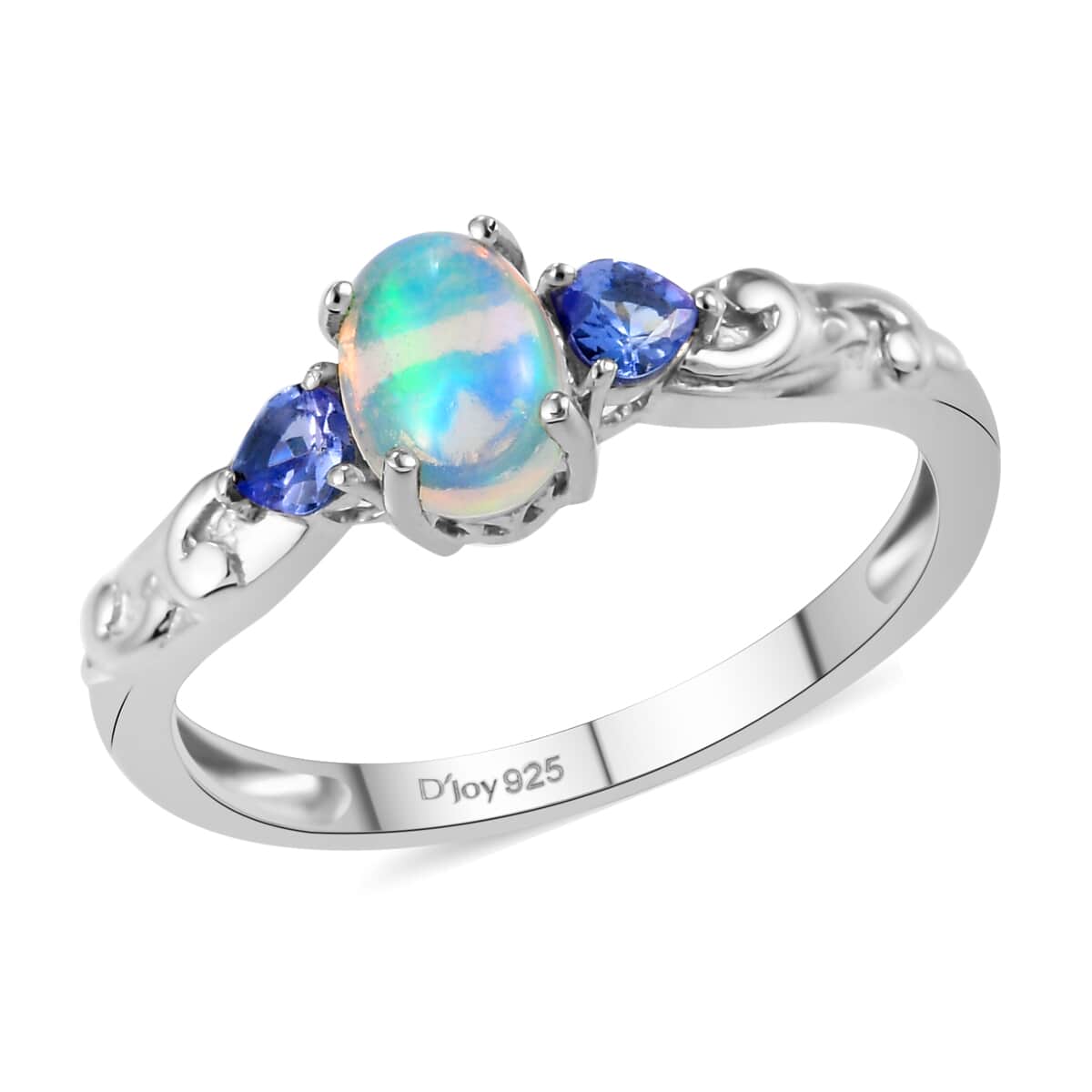 Premium Ethiopian Welo Opal and Tanzanite Ring in Platinum Over Sterling Silver 0.75 ctw image number 0